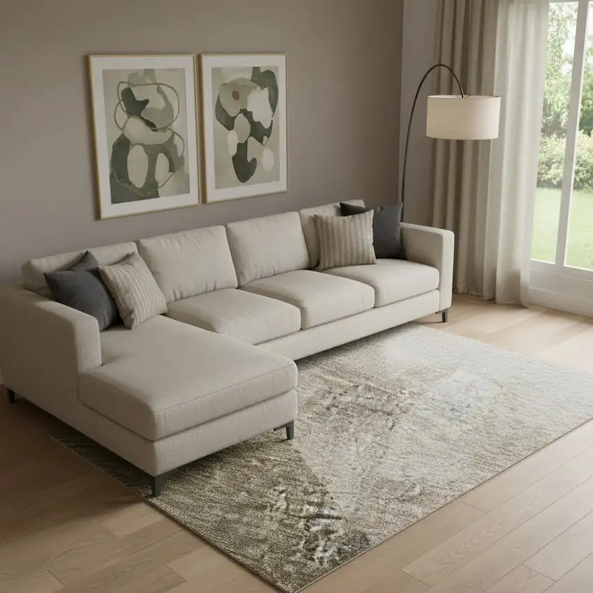 Taupe And Beige Abstract Washable Area Rug With UV Protection Photo 2