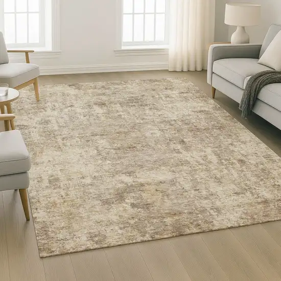 Taupe And Beige Abstract Washable Area Rug With UV Protection Photo 2