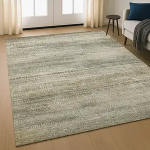 Photo of Taupe And Beige Abstract Washable Area Rug With UV Protection