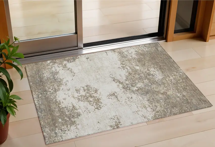 Taupe And Beige Abstract Washable Indoor Outdoor Area Rug Photo 1