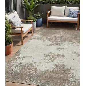 Photo of Taupe And Beige Abstract Washable Indoor Outdoor Area Rug