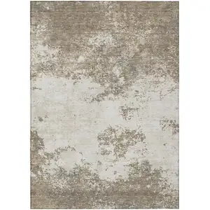 Photo of Taupe And Beige Abstract Washable Indoor Outdoor Area Rug