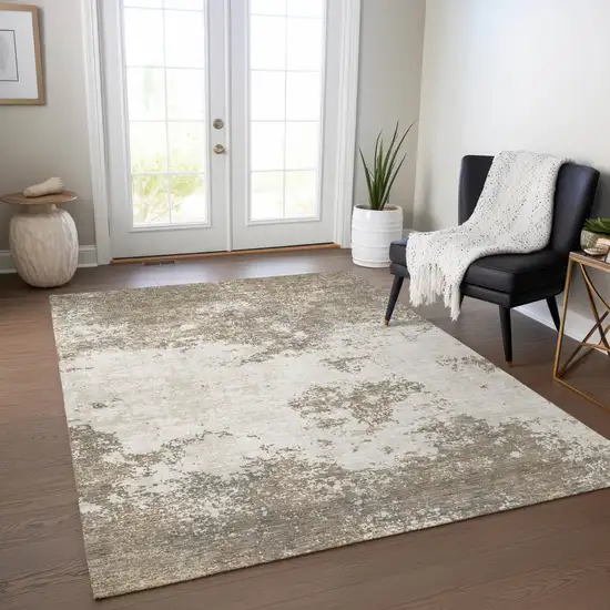 Taupe And Beige Abstract Washable Indoor Outdoor Area Rug Photo 8