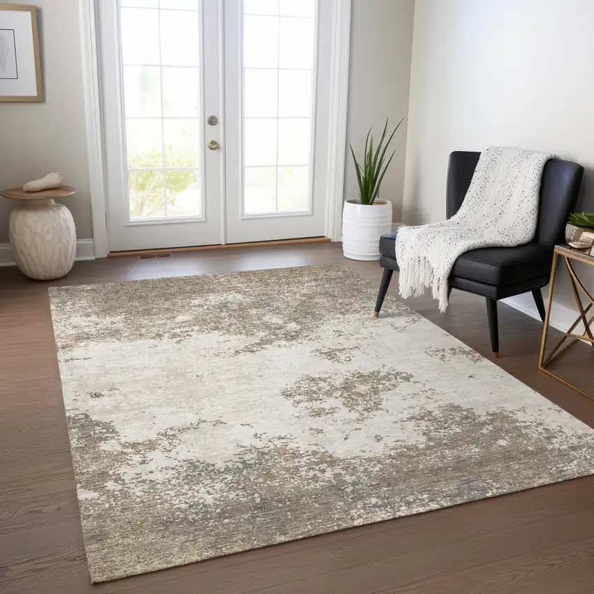 Taupe And Beige Abstract Washable Indoor Outdoor Area Rug Photo 8