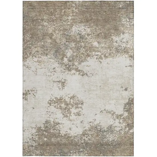 Taupe And Beige Abstract Washable Indoor Outdoor Area Rug Photo 6