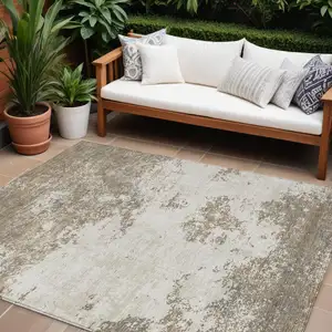 Photo of Taupe And Beige Abstract Washable Indoor Outdoor Area Rug