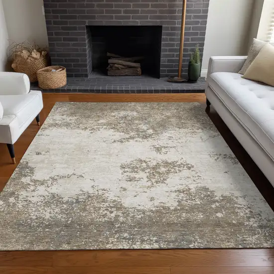 Taupe And Beige Abstract Washable Indoor Outdoor Area Rug Photo 9