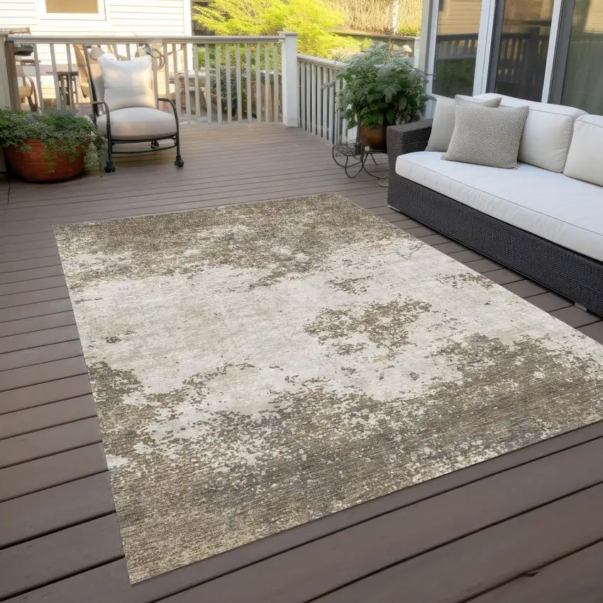 Taupe And Beige Abstract Washable Indoor Outdoor Area Rug Photo 8