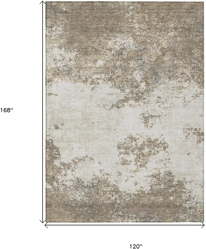 Taupe And Beige Abstract Washable Indoor Outdoor Area Rug Photo 3