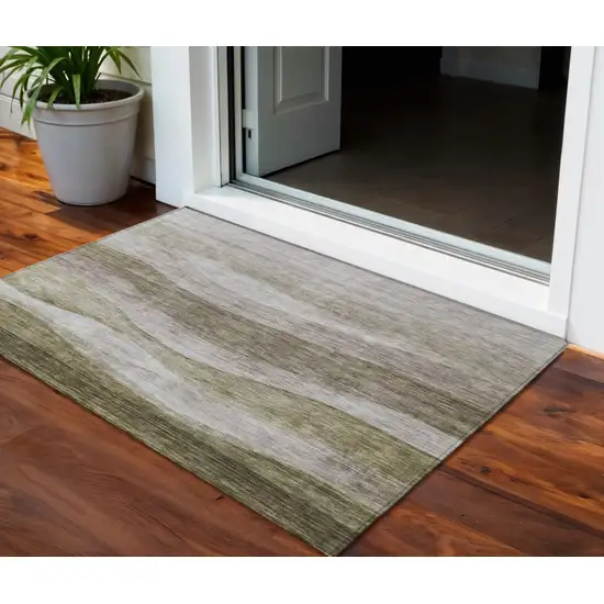 Taupe And Beige Abstract Washable Indoor Outdoor Area Rug Photo 1