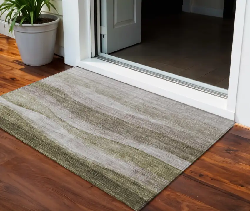Taupe And Beige Abstract Washable Indoor Outdoor Area Rug Photo 1
