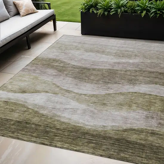 Taupe And Beige Abstract Washable Indoor Outdoor Area Rug Photo 1