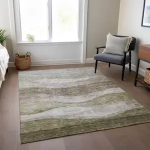 Photo of Taupe And Beige Abstract Washable Indoor Outdoor Area Rug