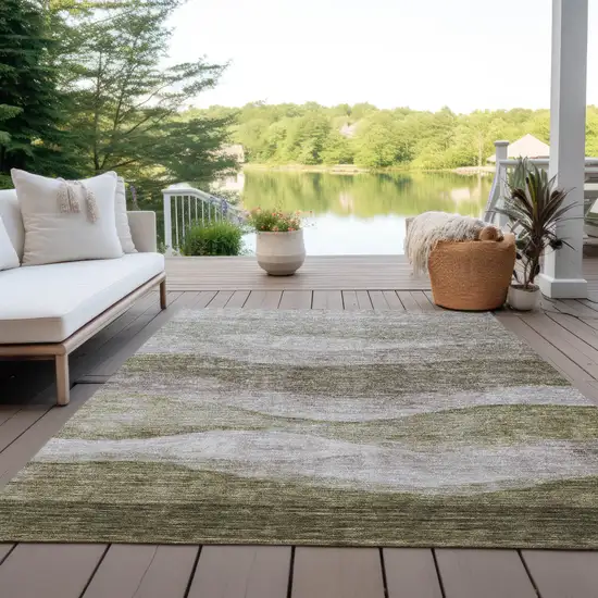 Taupe And Beige Abstract Washable Indoor Outdoor Area Rug Photo 7