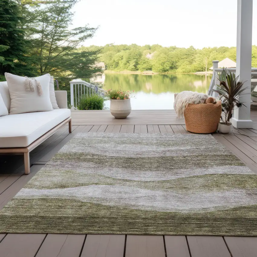 Taupe And Beige Abstract Washable Indoor Outdoor Area Rug Photo 7