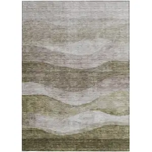 Photo of Taupe And Beige Abstract Washable Indoor Outdoor Area Rug