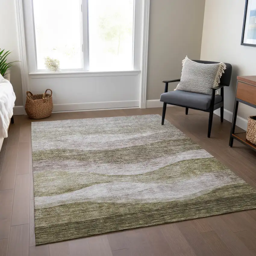 Taupe And Beige Abstract Washable Indoor Outdoor Area Rug Photo 9