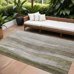 Photo of Taupe And Beige Abstract Washable Indoor Outdoor Area Rug