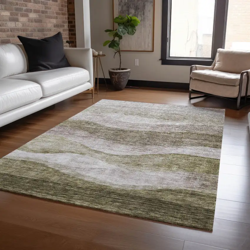 Taupe And Beige Abstract Washable Indoor Outdoor Area Rug Photo 8
