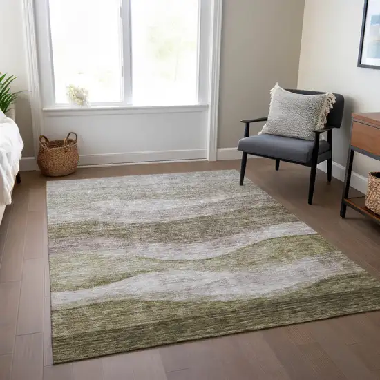 Taupe And Beige Abstract Washable Indoor Outdoor Area Rug Photo 9