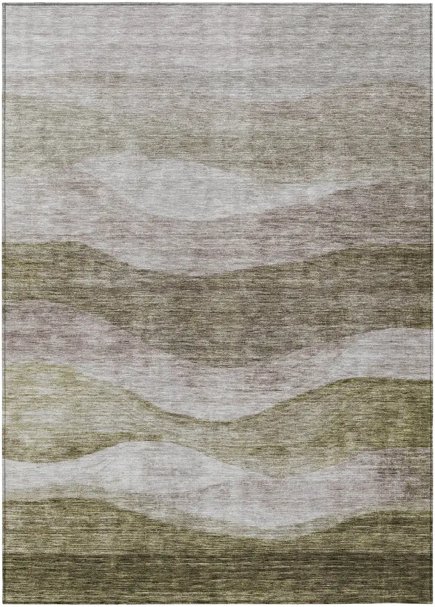 Taupe And Beige Abstract Washable Indoor Outdoor Area Rug Photo 2