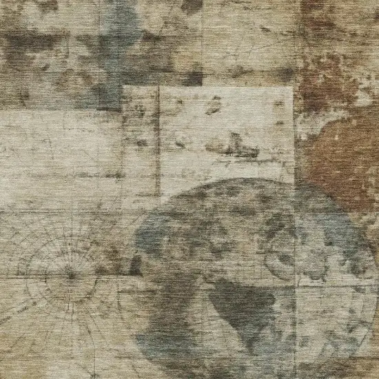 Taupe And Beige Abstract Washable Indoor Outdoor Area Rug Photo 4