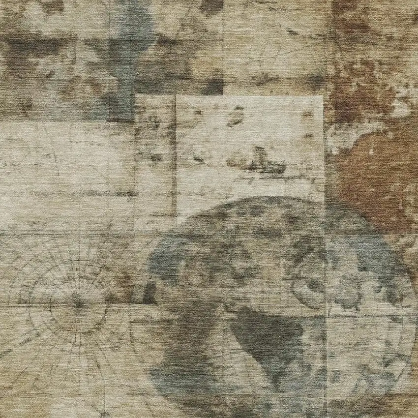 Taupe And Beige Abstract Washable Indoor Outdoor Area Rug Photo 4