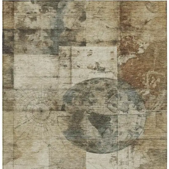 Taupe And Beige Abstract Washable Indoor Outdoor Area Rug Photo 4