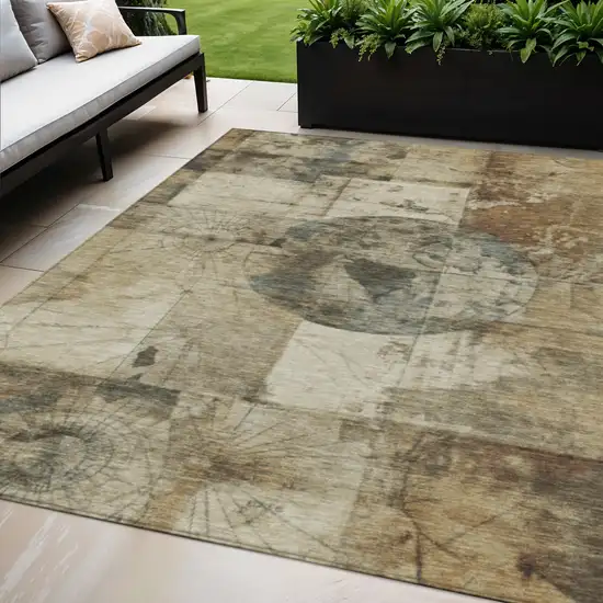 Taupe And Beige Abstract Washable Indoor Outdoor Area Rug Photo 2