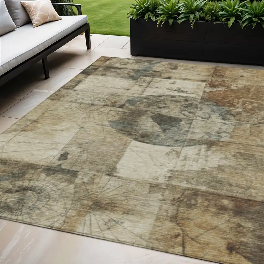 Taupe And Beige Abstract Washable Indoor Outdoor Area Rug Photo 2