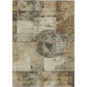Photo of Taupe And Beige Abstract Washable Indoor Outdoor Area Rug