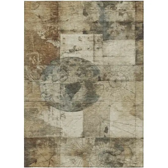 Taupe And Beige Abstract Washable Indoor Outdoor Area Rug Photo 4