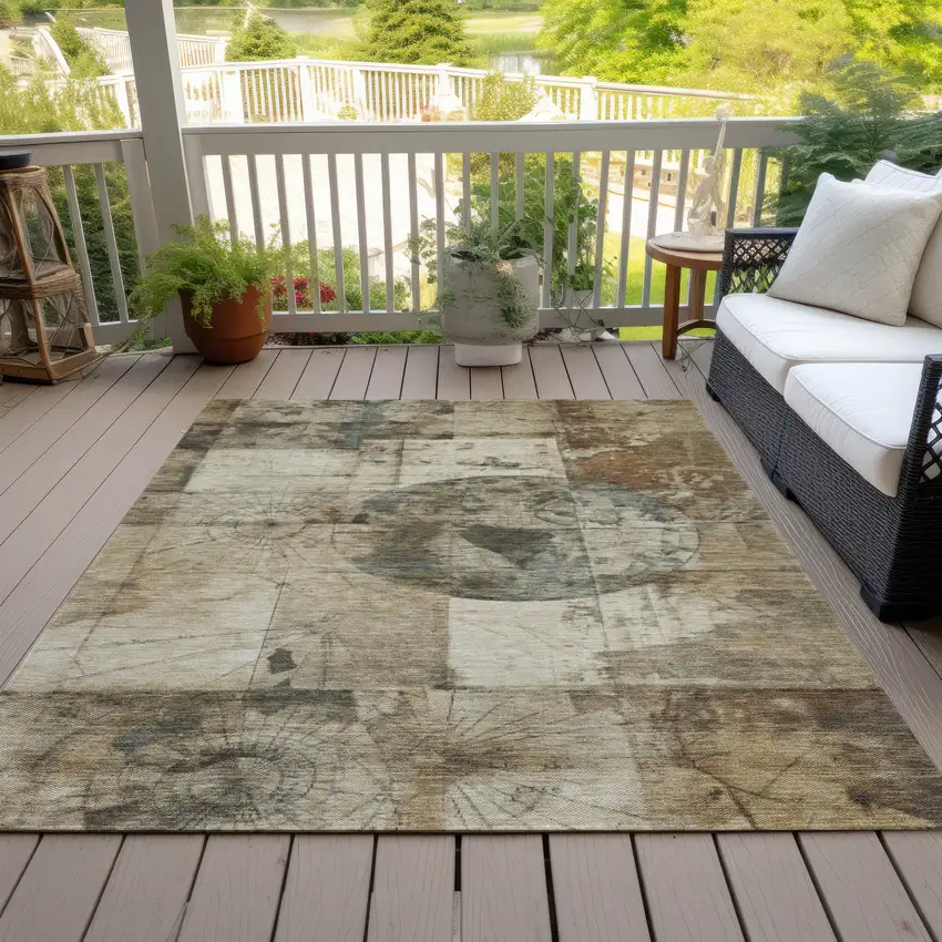 Taupe And Beige Abstract Washable Indoor Outdoor Area Rug Photo 9