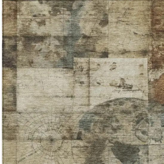 Taupe And Beige Abstract Washable Indoor Outdoor Area Rug Photo 3