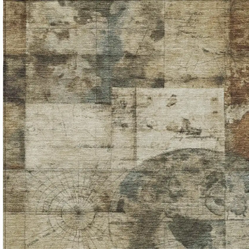 Taupe And Beige Abstract Washable Indoor Outdoor Area Rug Photo 3