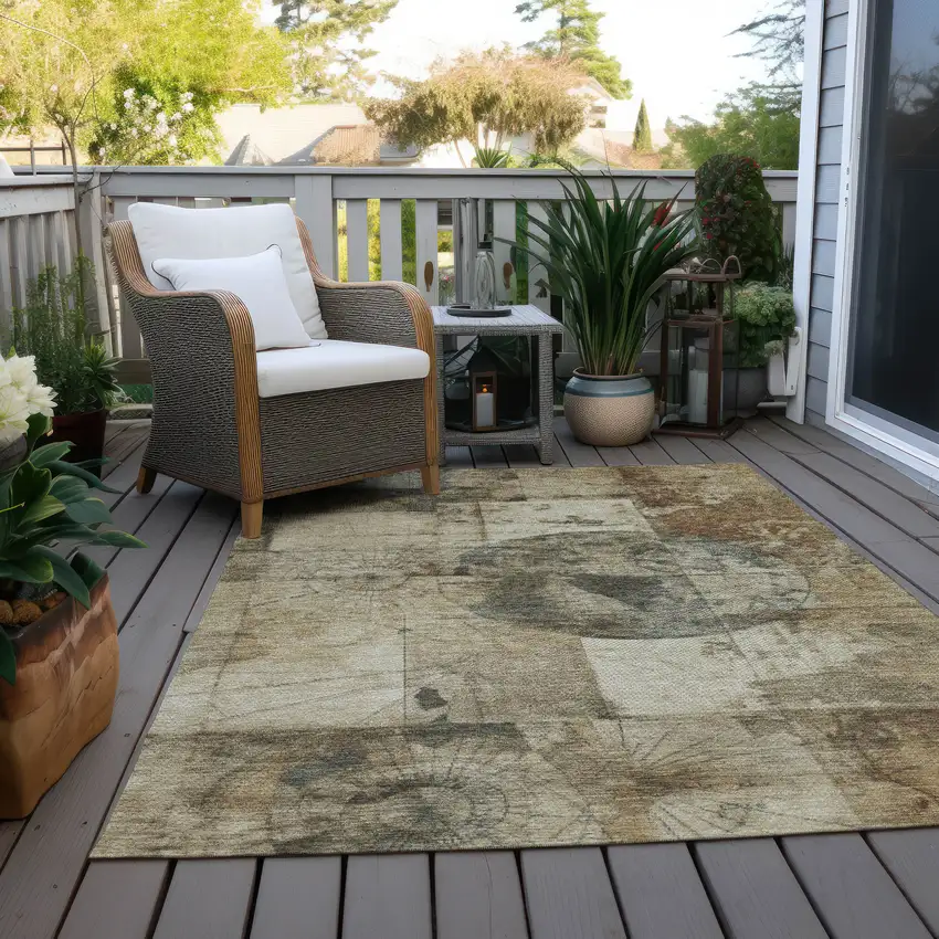 Taupe And Beige Abstract Washable Indoor Outdoor Area Rug Photo 6