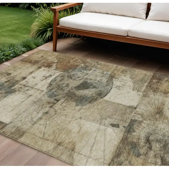 Taupe And Beige Abstract Washable Indoor Outdoor Area Rug Photo 2
