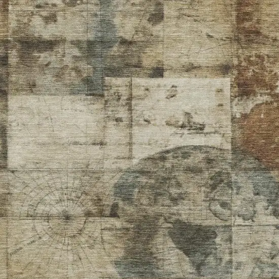 Taupe And Beige Abstract Washable Indoor Outdoor Area Rug Photo 3