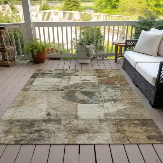 Taupe And Beige Abstract Washable Indoor Outdoor Area Rug Photo 9