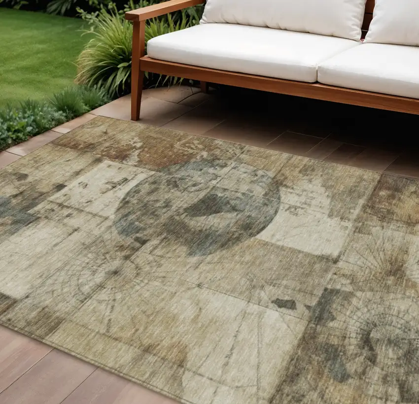 Taupe And Beige Abstract Washable Indoor Outdoor Area Rug Photo 2