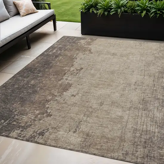 Taupe And Beige Abstract Washable Indoor Outdoor Area Rug Photo 2