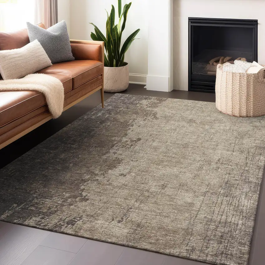 Taupe And Beige Abstract Washable Indoor Outdoor Area Rug Photo 6