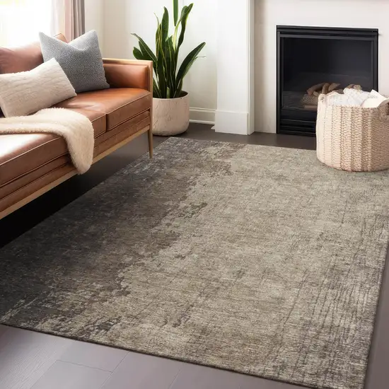 Taupe And Beige Abstract Washable Indoor Outdoor Area Rug Photo 5