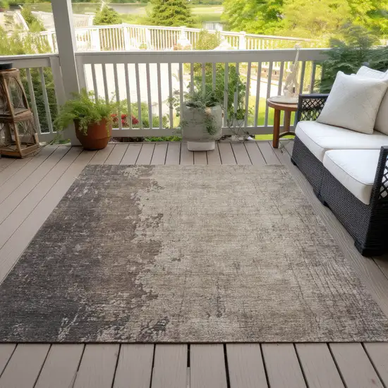 Taupe And Beige Abstract Washable Indoor Outdoor Area Rug Photo 8
