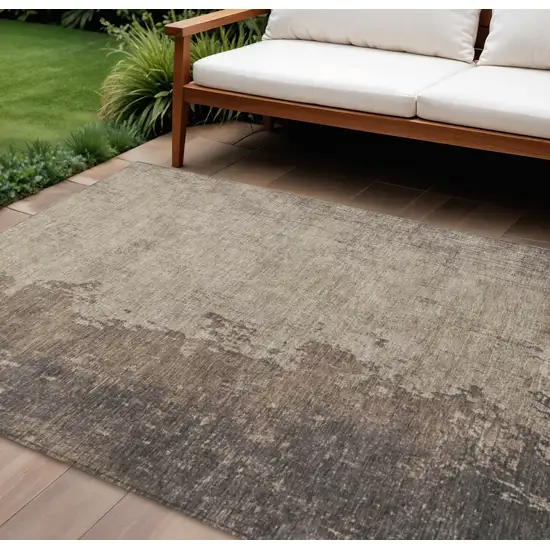 Taupe And Beige Abstract Washable Indoor Outdoor Area Rug Photo 2