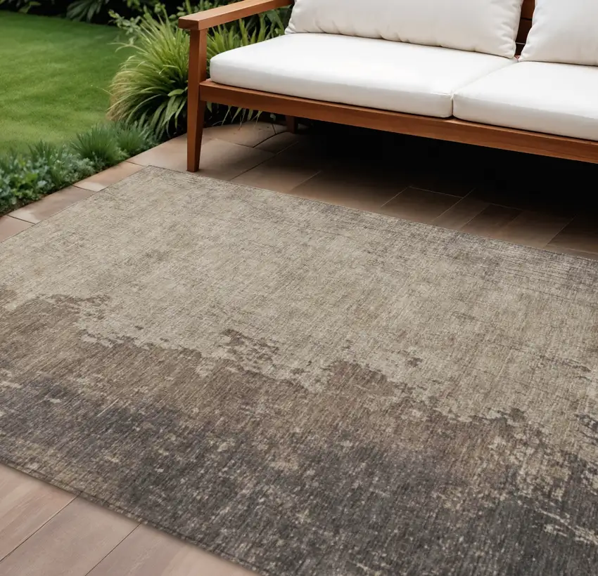 Taupe And Beige Abstract Washable Indoor Outdoor Area Rug Photo 2