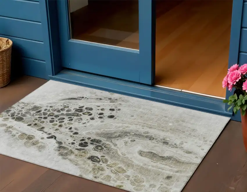 Taupe And Beige Abstract Washable Indoor Outdoor Area Rug Photo 2