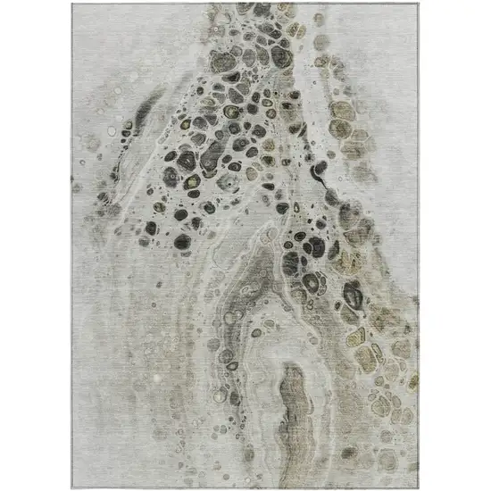 Taupe And Beige Abstract Washable Indoor Outdoor Area Rug Photo 3