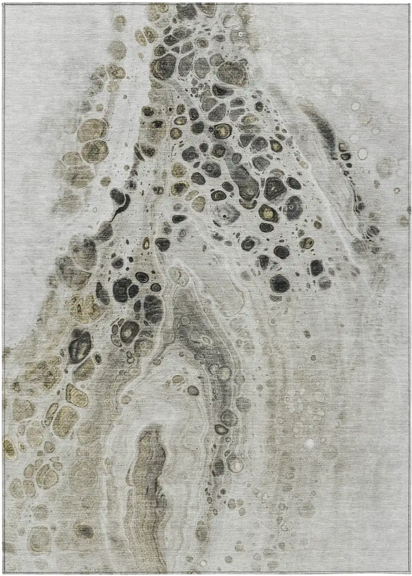 Taupe And Beige Abstract Washable Indoor Outdoor Area Rug Photo 1