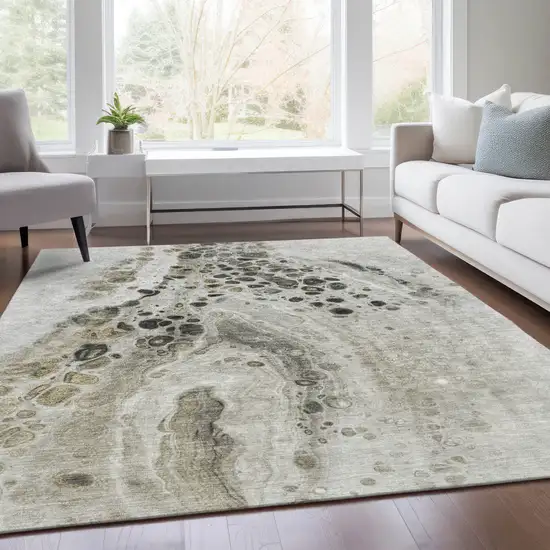 Taupe And Beige Abstract Washable Indoor Outdoor Area Rug Photo 7